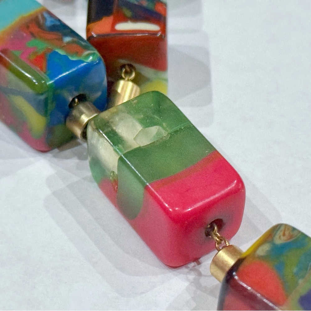 Unique Resin Necklace Beaded with Colorful Square Cube Chunks - Picture 14 of 16